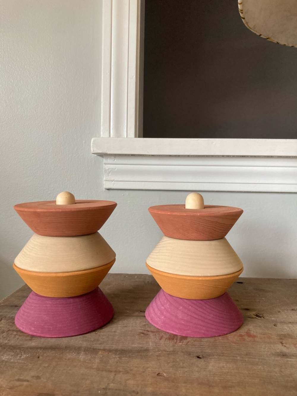 Wooden Stacking Tops Toy - Pink, Orange, Cream Set